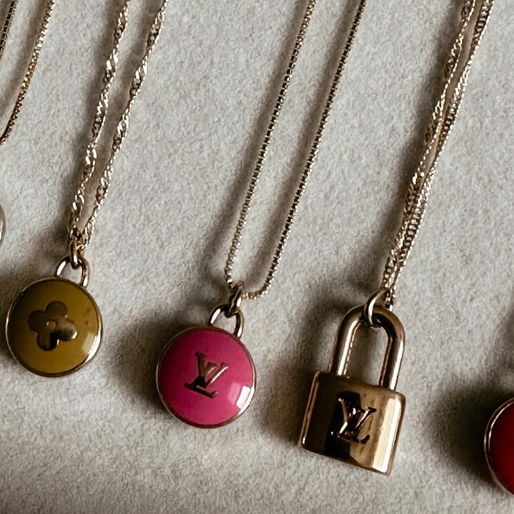 Hot pink LV authentic charm necklace
